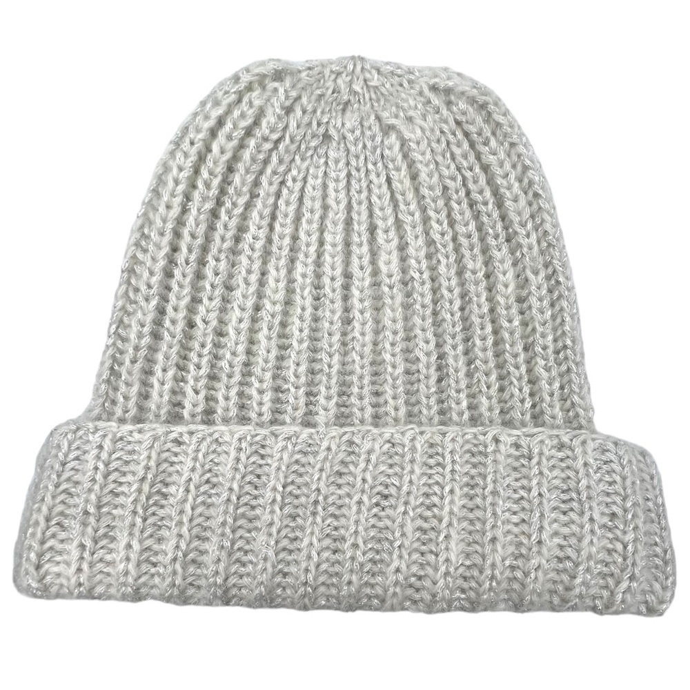 Eugenia Kim Silver White Metallic Mohair Wool Knit Beanie Hat